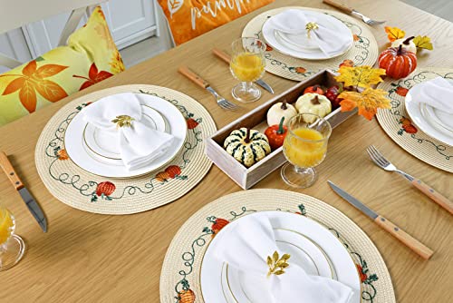 Feuille Round Fall Placemats Set Of 4 Pp Pumpkin Placemats For Dining Table Thanksgiving Placemats Harvest Placemats Perfect For Autumn Decorations #TOP4