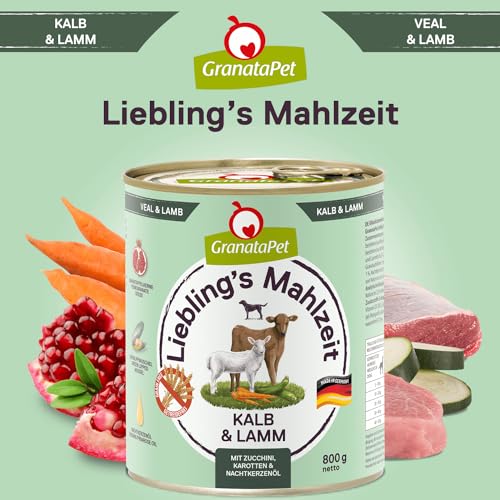 GranataPet Liebling's Mahlzeit Kalb & Lamm, Nassfutter für Hunde, Hundefutter ohne Getreide & ohne Zuckerzusätze, Alleinfuttermittel, 6 x 800 g