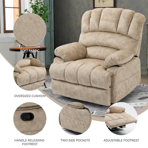 Sillón reclinable tela beige extra ancho miniatura 4