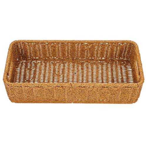 GARVALON Cesta Organizadora de Cubiertos Tejida a Mano de Imitación Ratán, Tamaño 35.5x15.5x9 Cm, Color Café Claro, para Almacenamiento de Palillos y Utensilios de Cocina, Adecuado