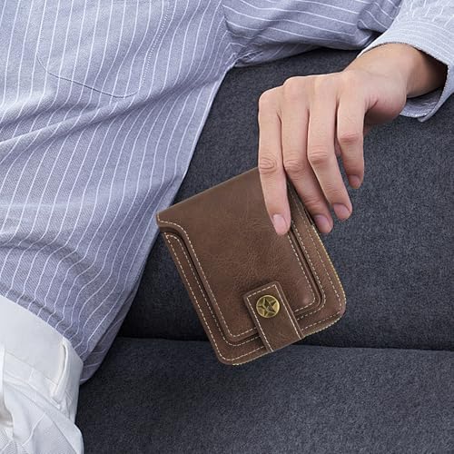 Image of Men Wallet, Vintage PU Leather Multi-Card Zipper Wallet with 10 Card Slots and Zipper Pocket Large Capacity Buckle Credit Card Holder Wallet with Zipper (A, Brown)