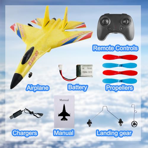 Image of Rc Plane Model Su-27 2.4Ghz 6-Axis Gyro Remote Control Airplane Rc Airplane For Beginners Family Toys For Outdoor Activities (Yellow)