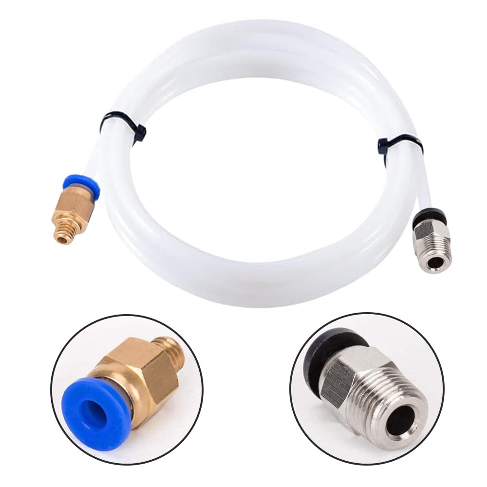 8 M PTFE-Teflonschlauch 2x4 Mm + 5x PC4-M6 + 5x PC4-M10 + Schlauchschneider – Für 3D-Drucker, Hitzebeständig Bis 260 °C
