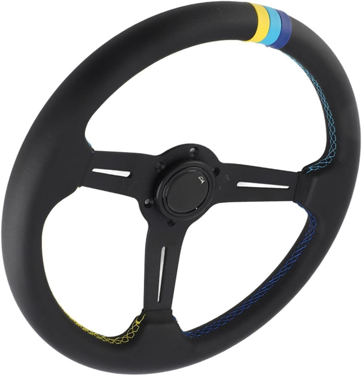 for Volante da corsa in pelle da 350 mm da 14 pollici universale mezzo piatto in lega di alluminio nero con pulsante clacson for gli appassionati di corse automobilistiche