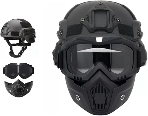 Yuxcnhaw - Airsoft-Helm Und Vollgesichtsmaske Mit NVG-Halterungen Und Seitlichen Schienen, Abnehmbare Vollgesichtsmaske Für CS-Spiele, Filmrequisiten, Rollenspiele