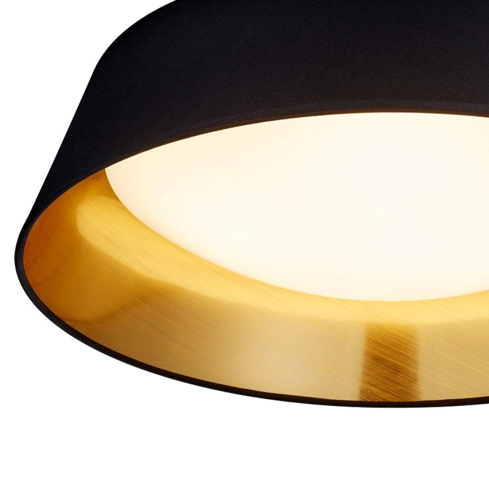 Reality Leuchten LED Deckenleuchte Ponts R62871879, Acryl weiß, Stoffschirm schwarz/goldfarbig, inkl. 18 Watt LED, Durchmesser 35,5cm