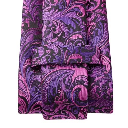 Image of HISDERN Ties for Men Paisley Floral Mens Ties and Pocket Square Cufflinks Set Classic Business Necktie Handkerchief