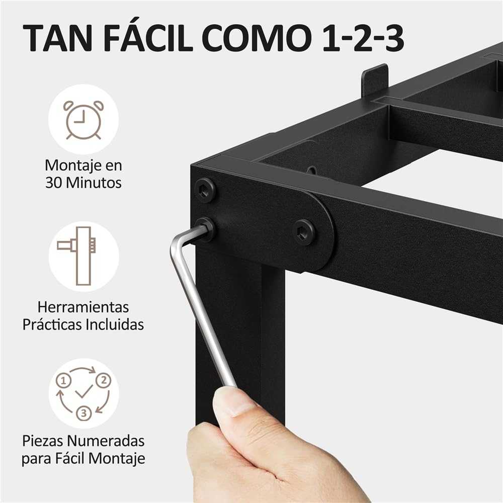 Yaheetech Bastidor de Cama Metálico 140x200x36cm Negro con Almacenamiento