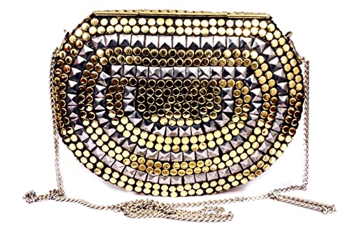 Image of Shakuntala Vintage Clutch - Metal Mosaic Stone & Shell Design Purse - Handmade Women's Handbag