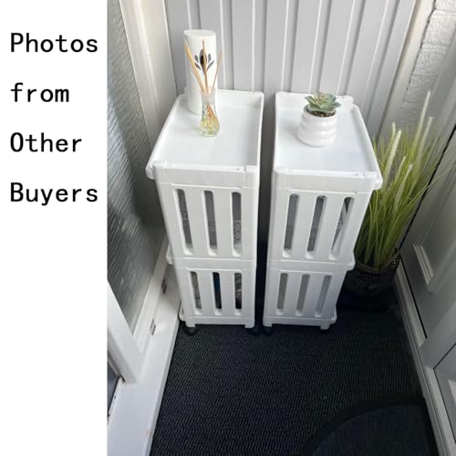 Storage Trolley Slide Out Rolling Cart Utility Slim Organiser Shelf on Wheels 3 Tier Narrow Places Mobile Shelving Unit Tower Rack for Bathroom Laundry Room Office Living Room Bedroom Kitchen, White - Image 5