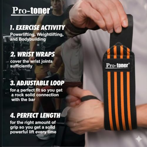Image of Pro-toner Multipurpose Wrist Support Strap, Adjustable Weightlifting Wrist Wrap for Gym Training (Black Orange)