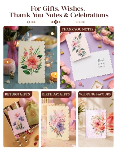 Image of DOODLE Floral Blank Notecards with Envelopes - Set of 24 Mini Greeting Cards with 24 Envelopes & 48 Stickers | Thank You Notes, Gift Enclosures & All Occasion Cards