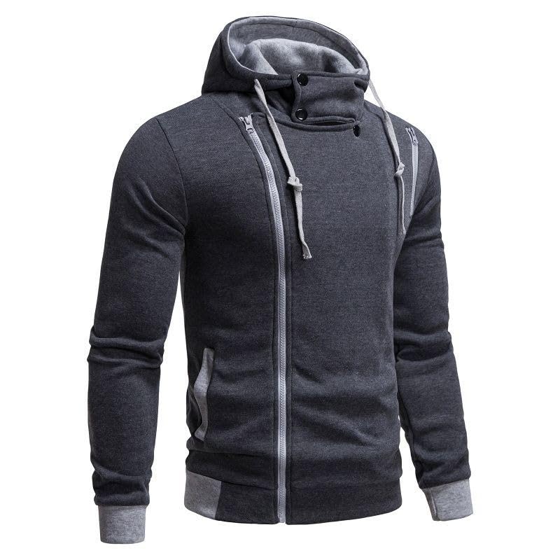 Men's Casual Long Sleeved Diagonal Zippered Hip-hop Hoodie Overshirt2