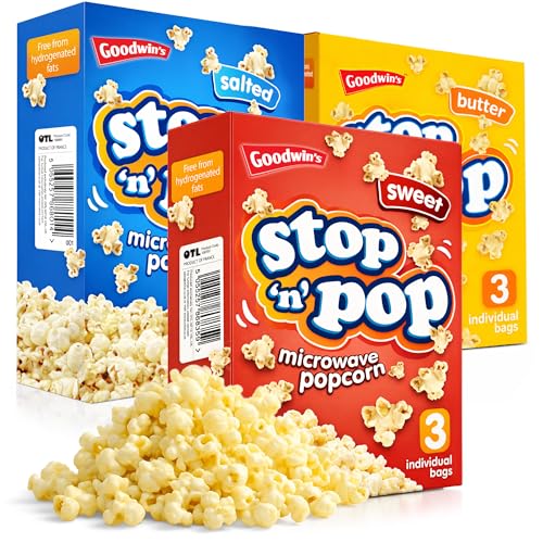 SOL 9pk x 85g Stop 'n' Pop Microwave Popcorn, Sweet, Salted & Butter Flavoured Pop Corn Kernels, Tasty Snack for Family Movie Nights, Easy to Prepare, Ideal for Sharing Fun Moments at Home