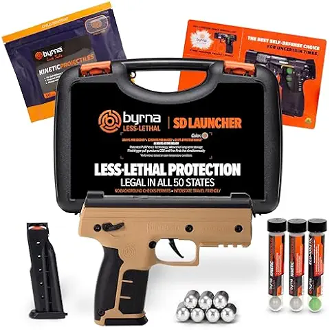 Byrna SD [Self Defense] Kinetic Launcher Ultimate Bundle - Non Lethal Kinetic Projectile Launcher, Home / Personal Defense (Tan) | Assembled in The USA Cover
