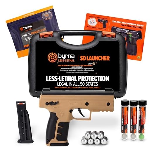 Byrna SD [Self Defense] Kinetic Launcher Ultimate Bundle - Non Lethal Kinetic Projectile Launcher, Home Defense, Personal Defense (Tan) | Proudly Assembled in The USA
