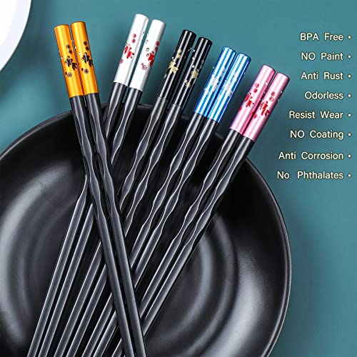 Hualan Fiberglass Chopsticks Series - Japanese Non-Slip Chopstick, Reusable Chop Sticks Dishwasher Safe, 5 Pairs, Gift Set, 9.9 Inches #TOP5