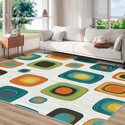 Zydzarrx Retro Geometric Rug, Washable Mid Century Modern Area Rugs