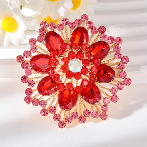 Image of Large Crystal Flower Brooch Pin for Women Red purple pink green Rhinestone Flower Lapel Pin Wedding Party Birthday Dance Banquet Dress Suit Ceremony Clothes Hat Bag Accessories Jewelry