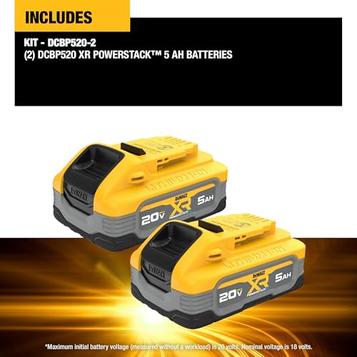 DEWALT Powerstack 20V MAX Battery, Rechargeable, 5Ah, Lithium Ion, 2-Pack (DCBP520-2) - image 5