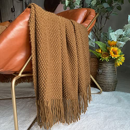 Lomao Knitted Throw Blanket With Tassels Bubble Textured Soft Blanket Lightweight Warm Throws For Couch Cover Home Decor (Khaki, 50X60) #TOP1