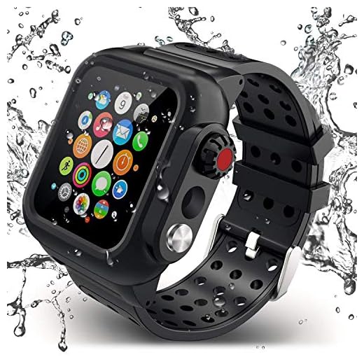 APOBICO Compatible for Apple Watch Band with Case 44mm Series 5/4, Waterproof Case with Soft Silicone Band and Anti-Scratch Screen Protector, 360°Protective Case Compatible with iWatch 44mm