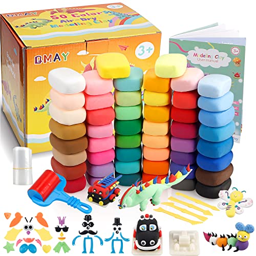 Modeling Clay Kit - 50 Colors Magic Air Dry Clay, Nontoxic & Ultra Light Modeling Clay with Sculpting Tools and Decoration Accessories, Gift for Boys & Girls 3 Years up