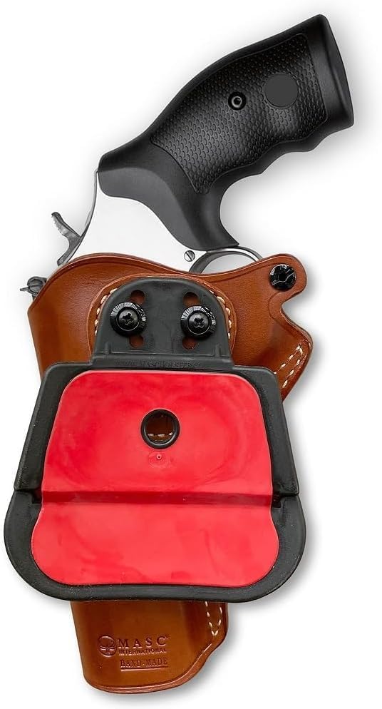 Masc Premium Leather OWB Paddle Holster Open Top Fits Security Six 6-Shot 4-inch, Right-Hand Draw, Brown #1648#