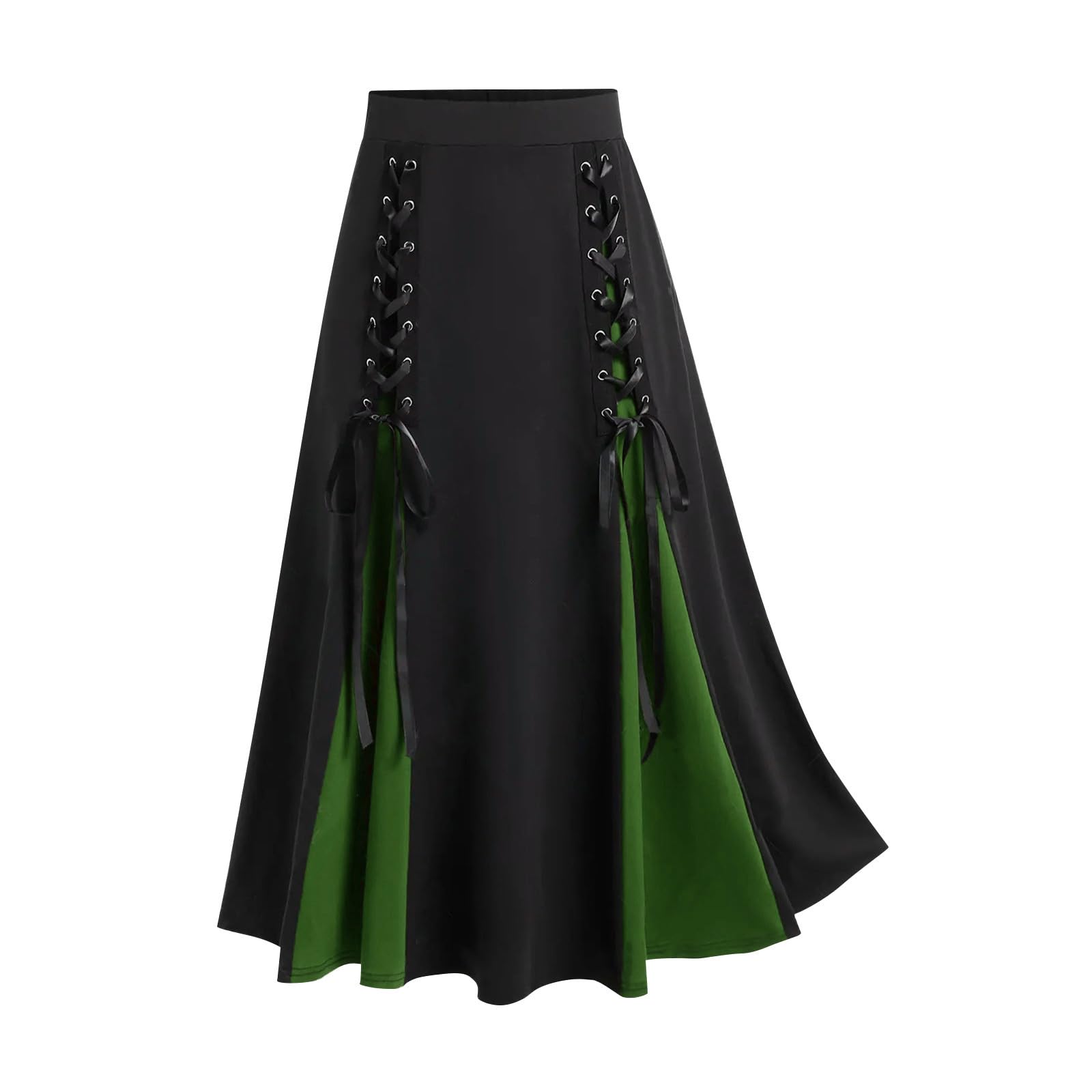 RIKAY Corset Dress Victorian Pirate Skirt Women Midi Gothic Skirt High Waist Halloween Costumes Lace Patchwork Bandage Pleated Skirt Steampunk Vintage Steampunk Renaissance Skirt Green