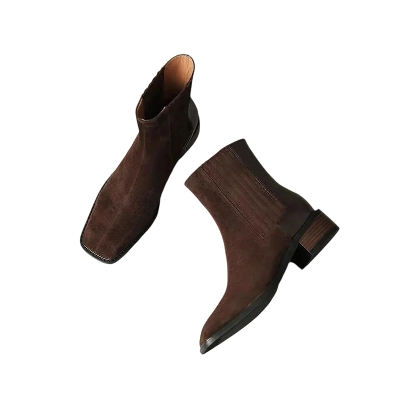 Womens Booties Square Toe Med Chunky Heel Chelsea Ankle Boots With An Office Lady Style And Easy Slip-On