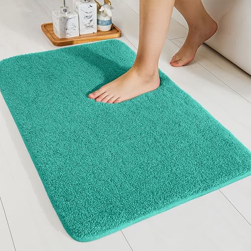Image of enera Microfibre Bath Mat | Soft & Absorbent 2650 GSM | Non-Slip Latex Backing | Quick Dry, Washable Multipurpose Floor Mat for Bathroom, Bedroom, Kitchen & Home (Opella 40 x 60 cm) (Aqua)