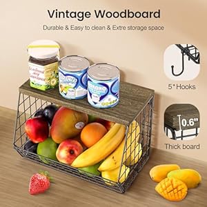 Hanging kitchen baskets hanging baskets for organizing wall vegetable basket storage potato and onion storage bin wire storage containers w5 hooks for hanging banana coffee cups and knives  urban country home decor