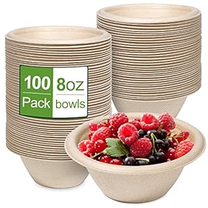 8oz Small Disposable Bowls, 100 Pack Compostable Paper Chili Bowls, Eco-Friendly Bowls Made Of Sugarcane, Microwave Bowls for Ice Cream, Salad, Soup, Snack, Dessert Hot or Cold Use