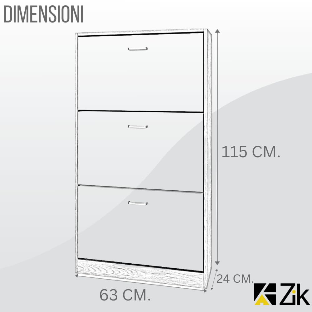 ZIK - Scarpiera Salvaspazio Slim in Legno (63x24x115h) Scarpiera da Ingresso Verticale, Moderna, Scaffale Scarpe di Design Vari Colori per Vari Stili di Arredamento (Rovere - Maniglie Nere)