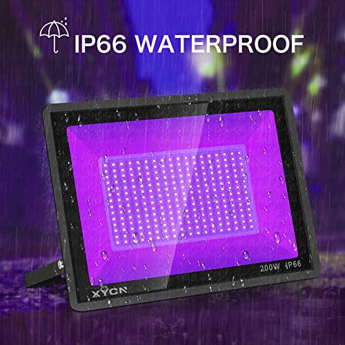 Image of XYCN 3 Pack 200W LED Flood Black Lights,Outdoor Flood Blacklight Light with Plug, IP66 Waterproof forGlow in The Dark, Dance Party, Stage Lighting, Body Paint, Fluorescent Poster, Neon Glow