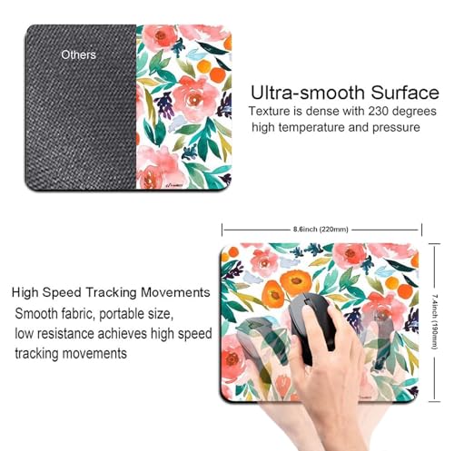 Image of Mouse Pad Watercolor Florals, Premium-Textured Custom Mouse Mat Design, Washable Mousepad Lycra Cloth, Non-Slip Rubber Base Computer Mouse Pads for Wireless Mouse