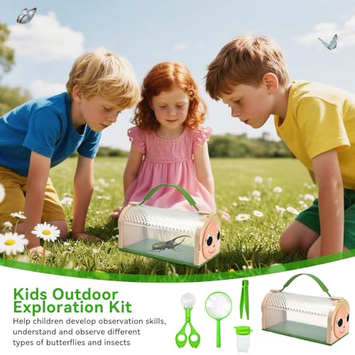 Huucozn Becherlupen lupenglas für Kinder Forscherset Insektenfänger Pinzette Lupendose mit Insekten Beobachtungsbox 12 Gefälschte Insekten Becherlupe Lupe Insektenbox Entdecker Set für Kinder ab 6