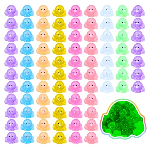 libfrnt 120 Pcs Luminous Mini Resin Octopus Figurines Tiny Octopus Glow in The Dark Cute Octopus Miniature Ornament Charms for Aquarium Dollhouse Garden Landscape Room DIY Crafts(8 Colors)