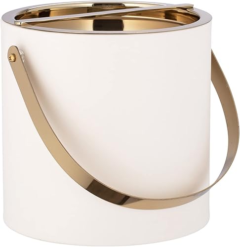 Miniatura 2 de Kraftware Mango de arco de oro pulido y cubierta del puente Cubo de hielo Milan blanco 3qt