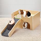 Upgraded Guinea Pig Castle, Sturdy Wooden Guinea Pig Hideout, Small Animal House Bed Hut Habitats with Stairs, Easy to Assemble for Hamsters Bunny Chinchillas Playing Hiding