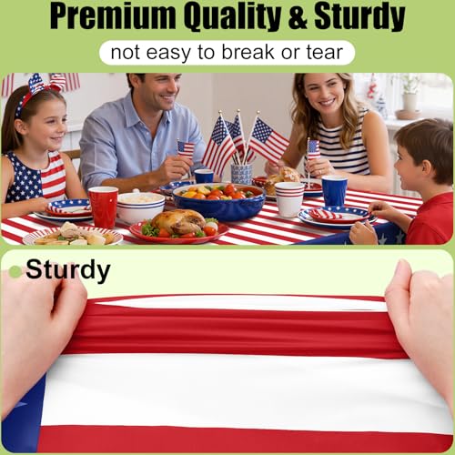 Image of Smiry Disposable Table Cloth 3 Pack, 54 x 108 Inch Waterproof Plastic Tablecloth, Decorative Rectangle Table Covers for Party, Birthday, Picnic, American Flag