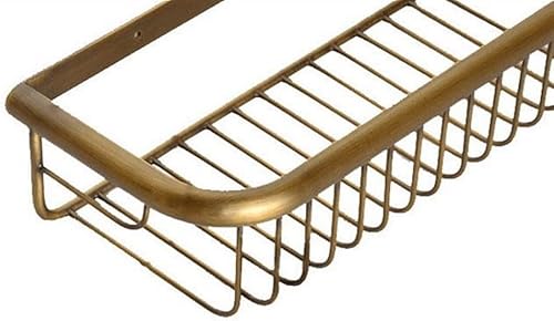 Miniatura 5 de NevStp Estante de baño de latón antiguo, cesta de almacenamiento de ducha montada en la pared, jabonera, champú, cesta de drenaje de almacenamiento