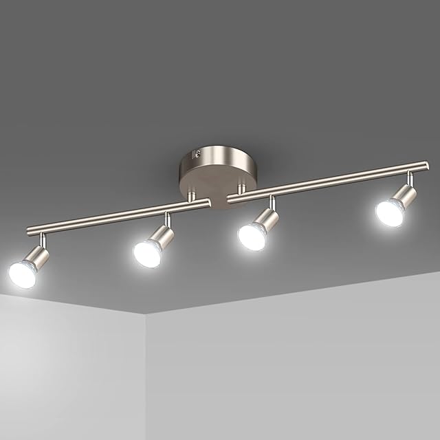 Uchrolls LED Ceiling Light Rotatable,4 Way Modern Ceiling Spotlight for Kitchen, Living Room and Bedroom, Complete with4X 4W GU10 LED Light Bulbs (450LM, Cool White)- Matte Nickel