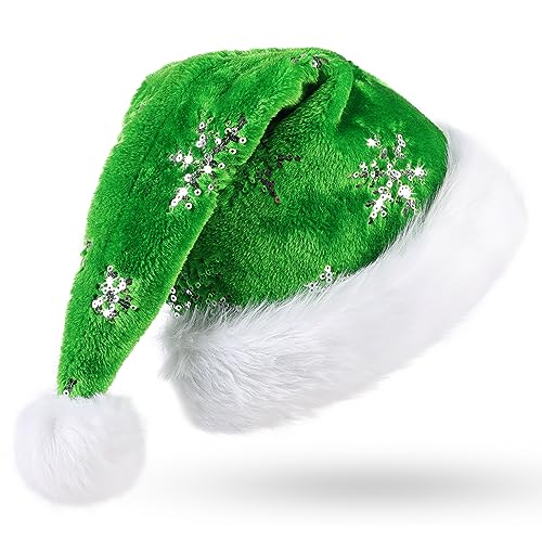 CITÉTOILE Bonnet Noel Adulte Bonnet Noël Chapeau Père Noël Velour Doublures Soft Femme Chaud Bonnet Père Noel Accessoires Noël et Nouvel An,Chapeau Noel Rigolo,Vert 1288-SA211123 Taille Unique