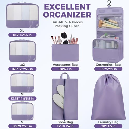 Image of BAGAIL 9 Set Packing Cubes with Packing List Luggage Packing Organizers for Travel Accessories (Dusty Purple)
