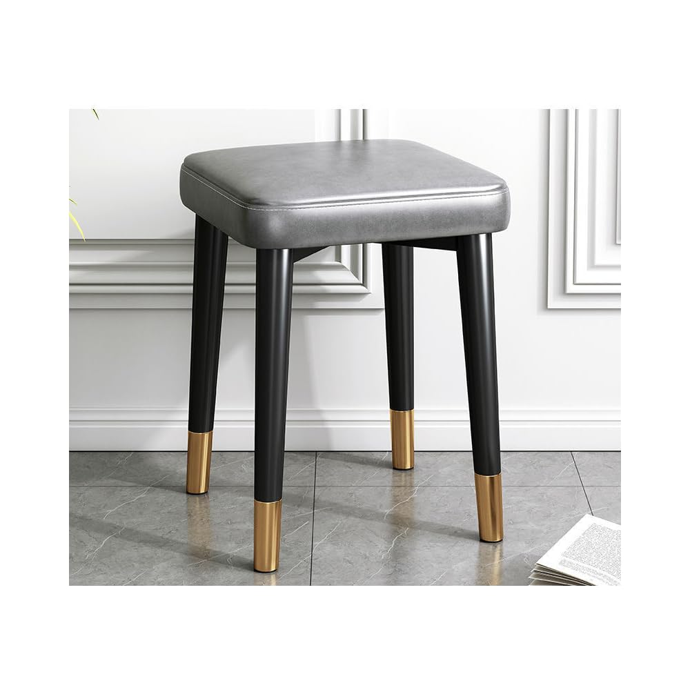 Balama Tabouret en métal noir, gris et doré, empilable, rembourré, 45 x 31 x 31 cm, avec patins réglables et cuir synthétique robuste