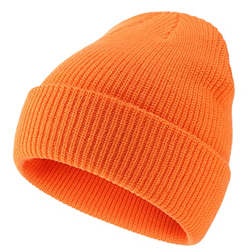 Connectyle Classic Men's Warm Winter Hats Acrylic Knit Cuff Beanie Cap Daily Beanie Hat (Orange)