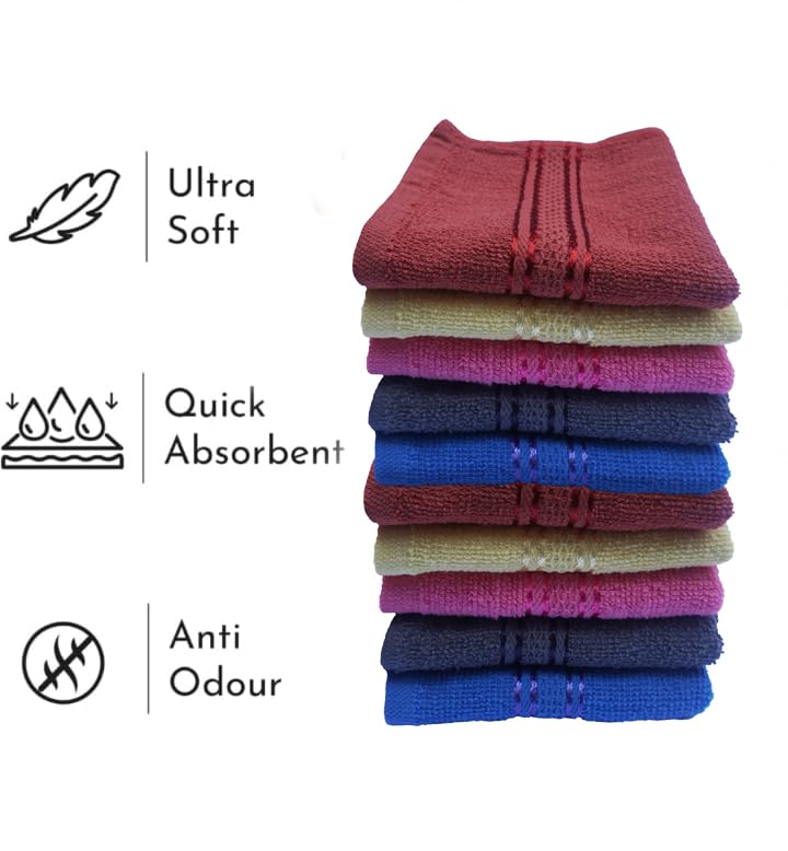 Image of Space Fly 500 GSM Fresh Loom Soft Cotton Face Towel for Women - Absorbent Washcloths & Handkerchief Set for Home, Gym & Baby Care (Size-10x10 Inch, Multicolor) (Set of 10)
