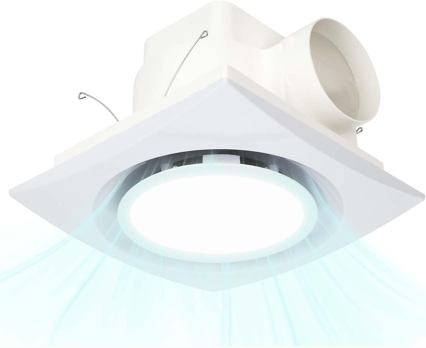 10 Inch Bathroom Exhaust Fan with Light, 85CFM 1.0 Sones Ultra Quiet Bathroom Vent Shower Exhaust Fan with Light,Mounting Hole : 8 x 8 Inches