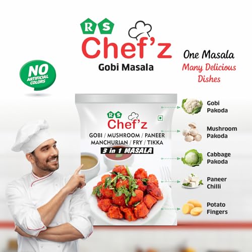 Image of RS Chef'z 3-in-1 Masala Powder 500g. Versatile Spice Mix for Dry Gobi Fry /Gobhi Manchurian Mushroom Dishes Paneer Tikka Pakoda | Ready-to-Cook Authentic Indo-Chinese Flavour
